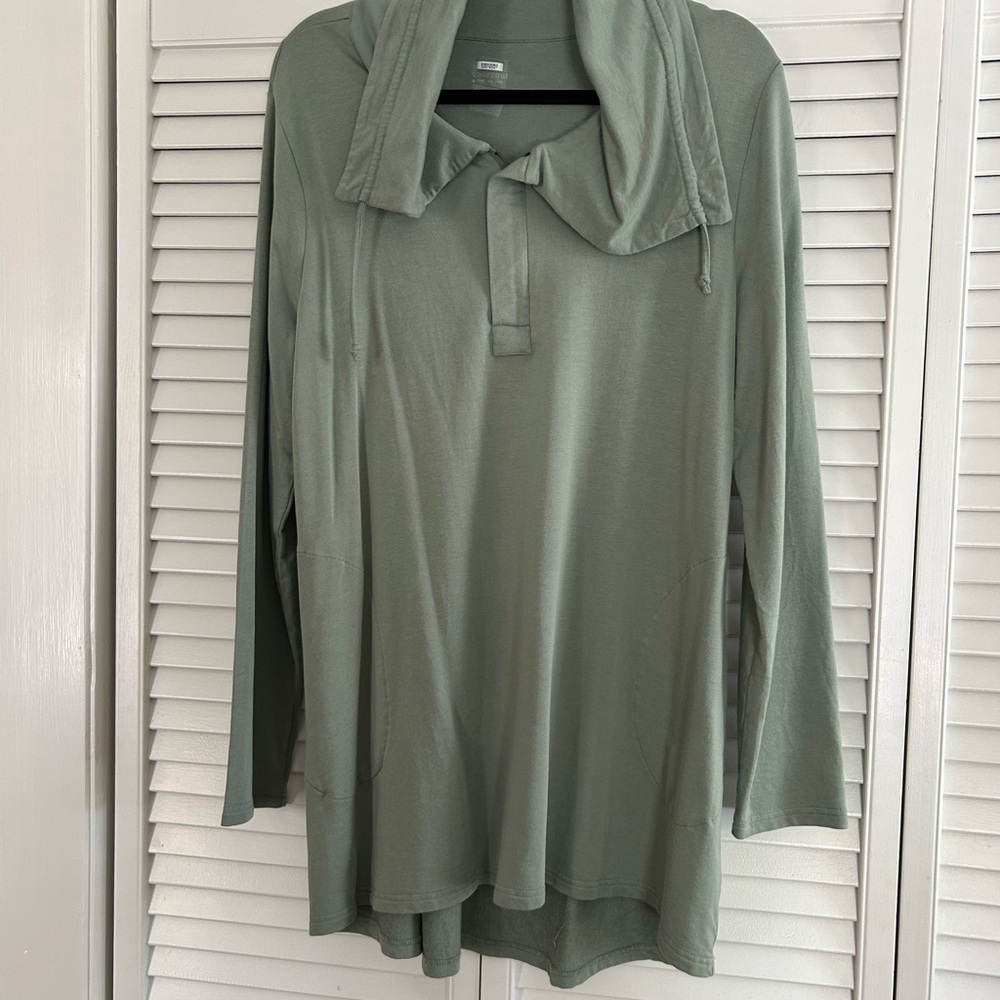 Soft Surroundings Cozy Olive Green Hoodless Sweatshirt Size XL